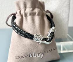 David Yurman Sterling Silver Two Row Leather Chevron Bracelet for Men