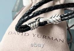 David Yurman Sterling Silver Two Row Leather Chevron Bracelet for Men
