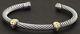 David Yurman Sterling Silver/14k Gold High Fashion 5mm Cable Cuff Bracelet