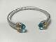 David Yurman Sterling Silver Cable Classic Authentic Bracelet With Blue Topaz