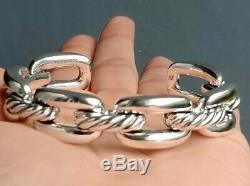 David Yurman Wellesley Chain Link Cuff 14mm Wide Sterling Silver Bracelet