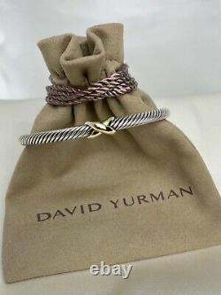 David Yurman X 4mm Sterling Silver 925 Cable Cuff Bracelet W 18K Gold Sz Large