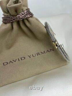 David Yurman X 4mm Sterling Silver 925 Cable Cuff Bracelet W 18K Gold Sz Large