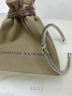 David Yurman X 4mm Sterling Silver 925 Cable Cuff Bracelet W 18K Gold Sz Medium