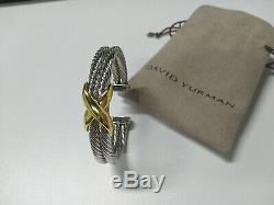 David Yurman sterling silver 14k Gold X Crossover Double Cable Cuff Bracelet New