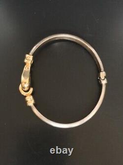 Designer Italian Hook & Eye Bracelet, 925 Sterling Silver & 14k Gold, 5 Diamonds