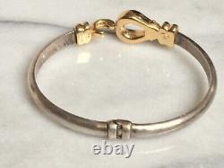 Designer Italian Hook & Eye Bracelet, 925 Sterling Silver & 14k Gold, 5 Diamonds