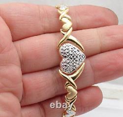 Diamond Cut Hearts & Kisses Bracelet Necklace Set 10K Two-Tone Gold Clad Silver
