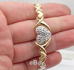Diamond Cut Hearts & Kisses Bracelet Necklace Set 10K Two-Tone Gold Clad Silver