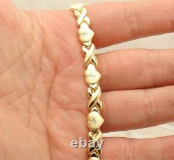 Diamond Cut Hearts & Kisses Bracelet Necklace Set 10K Yellow Gold Clad Silver