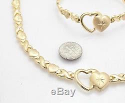 Diamond Cut Hearts & Kisses Bracelet Necklace Set 14K Yellow Gold Clad Silver