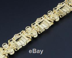 Diamond Men's Link Bracelet Yellow Gold Finish. 925 Sterling Silver 4 Ct Pave 8