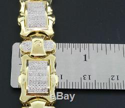 Diamond Men's Link Bracelet Yellow Gold Finish. 925 Sterling Silver 4 Ct Pave 8