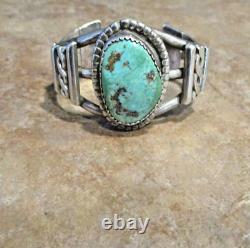 ELABORATE Vintage Navajo Sterling Silver Turquoise THREE WIRE Design Bracelet