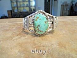 ELABORATE Vintage Navajo Sterling Silver Turquoise THREE WIRE Design Bracelet