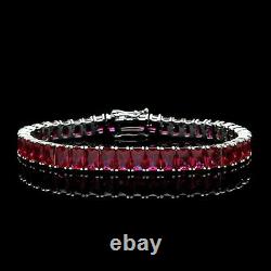 Estate 10 Ct Emerald Cut Ruby Tennis Bracelet 14k White Gold Finish 7.5 Silver
