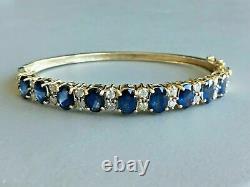 Estate 14k Yellow Gold Finish 10 Ct Sapphire And Diamond Women's Bangle Bracelet