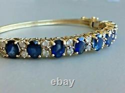 Estate 14k Yellow Gold Finish 10 Ct Sapphire And Diamond Women's Bangle Bracelet