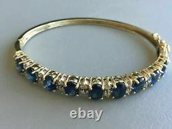 Estate 14k Yellow Gold Finish 10 Ct Sapphire And Diamond Women's Bangle Bracelet