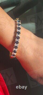 Estate 14k Yellow Gold Finish 10 Ct Sapphire And Diamond Women's Bangle Bracelet