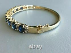 Estate 14k Yellow Gold Finish 10 Ct Sapphire And Diamond Women's Bangle Bracelet