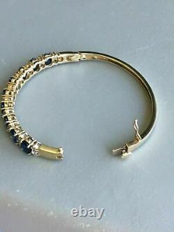 Estate 14k Yellow Gold Finish 10 Ct Sapphire And Diamond Women's Bangle Bracelet