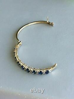 Estate 14k Yellow Gold Finish 10 Ct Sapphire And Diamond Women's Bangle Bracelet