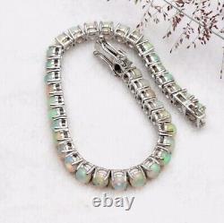 Ethiopian Fire Round Opal Tennis Bracelet Sterling Silver Handmade Women Jewelry