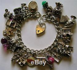 FABULOUS VINTAGE STERLING SILVER CIRCUS CHARM BRACELET with 22 RARE CHARMS 116 GR