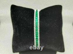Fancy 6Ct Princess Cut Green Emerald Women Bangle Bracelet 14K White Gold Finish