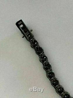 Fancy Solid 925 Silver 4mm Round Cut Black Diamond Men's Tennis Bracelet 8.25