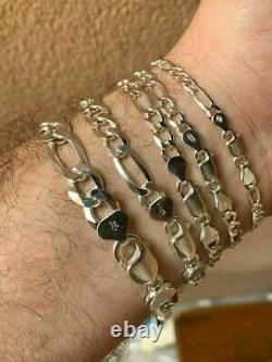 Figaro Link Chain Or Bracelet (2.5-10mm) Solid 925 Sterling Silver UNPLATED
