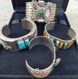 Four Old Vintage Sterling Silver Cuff Bracelets Lot