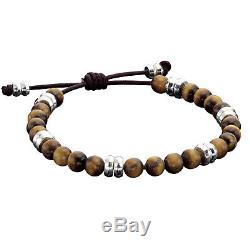 Fred Bennett Leather Bracelet with Tiger's Eye and Sterling Silver Beads Men's