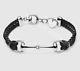 Gucci Bracelet Rhodium Sterling Silver Horsebit Wrapped Black Leather Sz 18