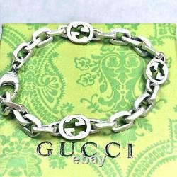GUCCI Interlocking Bracelet G Logo Chain Only Sterling Silver. 925 Auth Used F/S