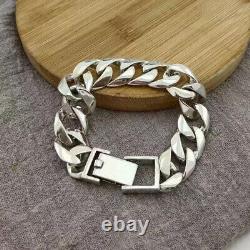 Genuine 925 Sterling Silver 20mm Curb Link Chain Men's Bracelet 8.66inch