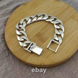 Genuine 925 Sterling Silver 20mm Curb Link Chain Men's Bracelet 8.66inch