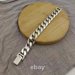 Genuine 925 Sterling Silver 20mm Curb Link Chain Men's Bracelet 8.66inch