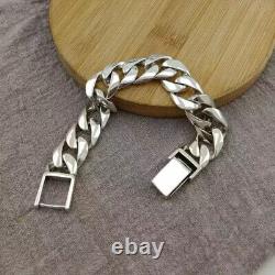 Genuine 925 Sterling Silver 20mm Curb Link Chain Men's Bracelet 8.66inch