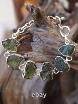 Genuine Czech Moldavite bracelet 925 Sterling Silver Handmade Women's Jewelry