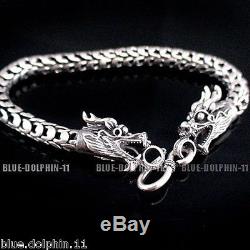 Genuine Real Solid 925 Sterling Silver Dragon S Ring Clasp Mens Bracelet Bangle