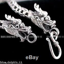 Genuine Real Solid 925 Sterling Silver Dragon S Ring Clasp Mens Bracelet Bangle