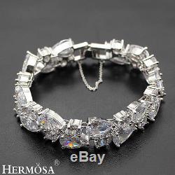 Genuine White Topaz Hermosa 925 Sterling Silver Luxury Xmas Gifts Bracelet 8