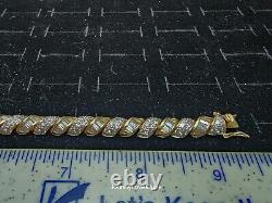 Gold Over Sterling Silver/Bar CZ Tennis Bracelet Marked/Tested+