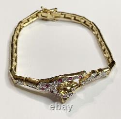 Gold Plated 925 Sterling Silver Gemstone and CZ Panther Bracelet