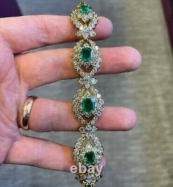 Gold Plated Bracelet Vintage Jewelry 925 Sterling Silver Emerald Floral Motifs