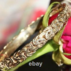 Gold over 925 sterling silver bracelet 8.0 flat byzantine bangle handmade 16.5g