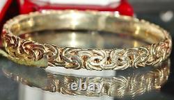 Gold over 925 sterling silver bracelet 8.0 flat byzantine bangle handmade 16.5g