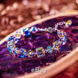 Gorgeous Aurora Austria Bracelet with Crystals 18K White Gold Adjustable 7-9